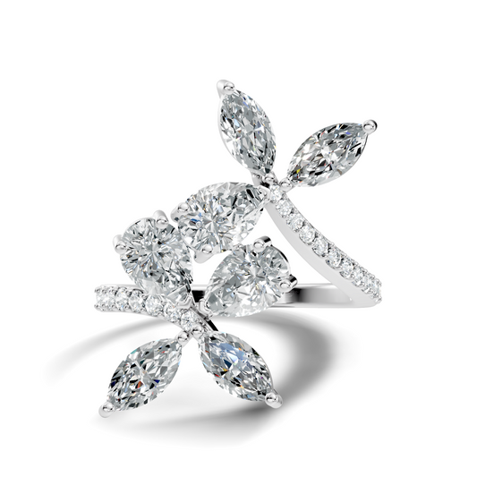 2.78Ct Pear, Marquise and Round Cut Diamond Minimalist Dainty Bypass Stunning Party Wear Ring For Women's - HIGHCARAT DIAMONDS