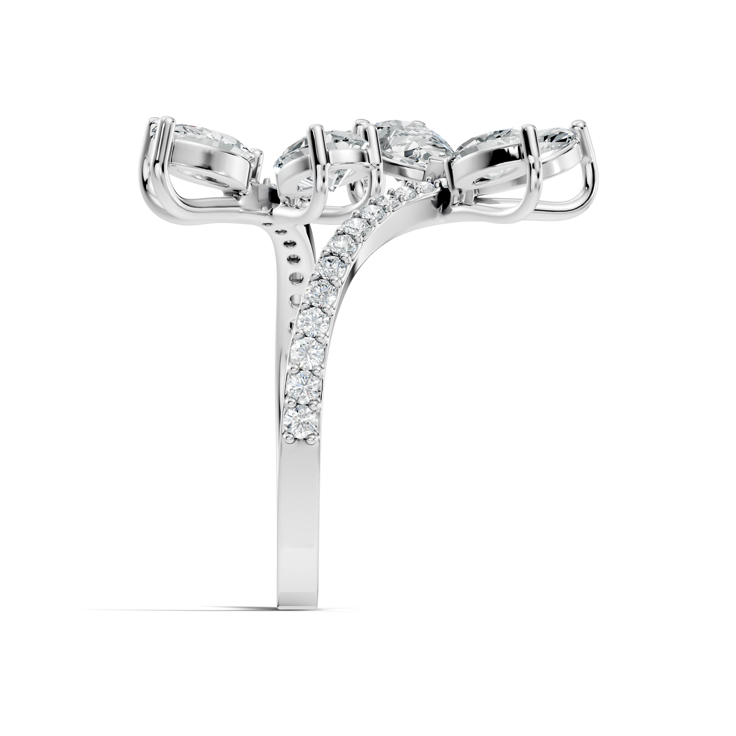 2.78Ct Pear, Marquise and Round Cut Diamond Minimalist Dainty Bypass Stunning Party Wear Ring For Women's - HIGHCARAT DIAMONDS