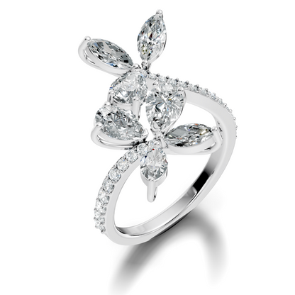 2.78Ct Pear, Marquise and Round Cut Diamond Minimalist Dainty Bypass Stunning Party Wear Ring For Women's - HIGHCARAT DIAMONDS