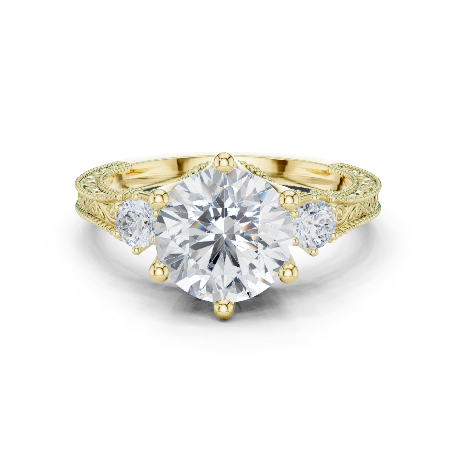 2.80 Carat Delicate Round Lab grown Diamond 14K Solid White Gold Three Stone Ring For Her