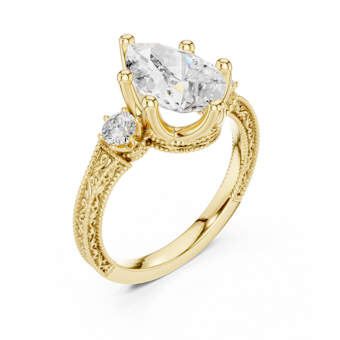 2.80 Pear Cut Lab Grown Diamond Accent Ring in 14-18K Gold Perfect for Gifting or Proposal