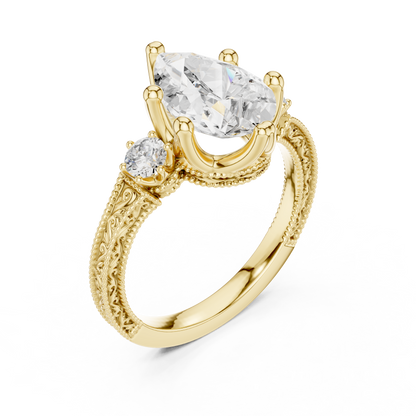 2.80 Pear Cut Lab Grown Diamond Accent Ring in 14-18K Gold Perfect for Gifting or Proposal