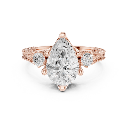 2.80 Pear Cut Lab Grown Diamond Accent Ring in 14-18K Gold Perfect for Gifting or Proposal