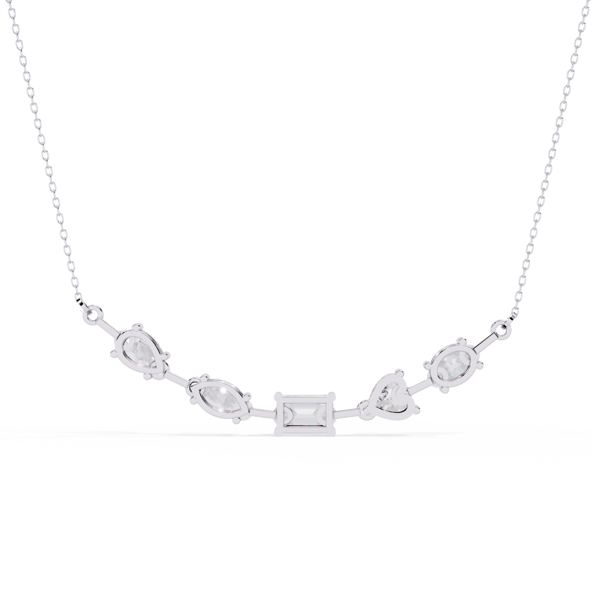 2.81 Ct Multi Shape Lab Grown 14k White Gold Minimalist Dainty Necklace Gift For Her - HIGHCARAT DIAMONDS