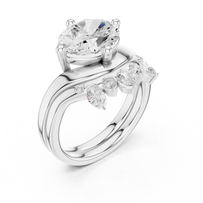 2.97 Ct 14k Solid Gold Oval & Round Shape Diamond With Side Stone Vintage Classic Occasionally Wear Diamond Ring for Girl