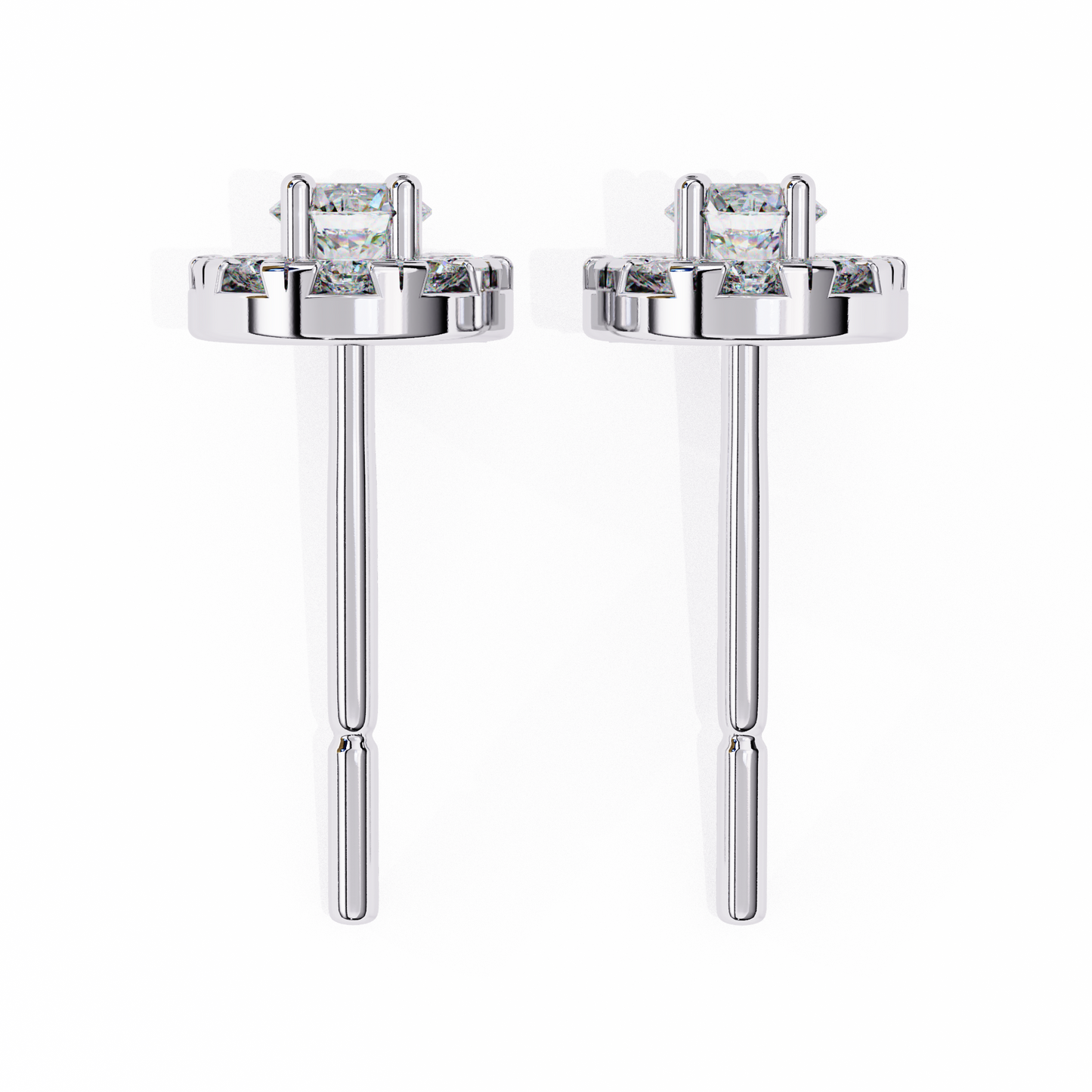 Round Cut White Colorless Diamond Unique Delicate Halo Style Screw Back Stud Earring Annivrasry Gift For Her