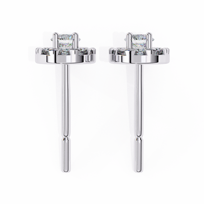 Round Cut White Colorless Diamond Unique Delicate Halo Style Screw Back Stud Earring Annivrasry Gift For Her