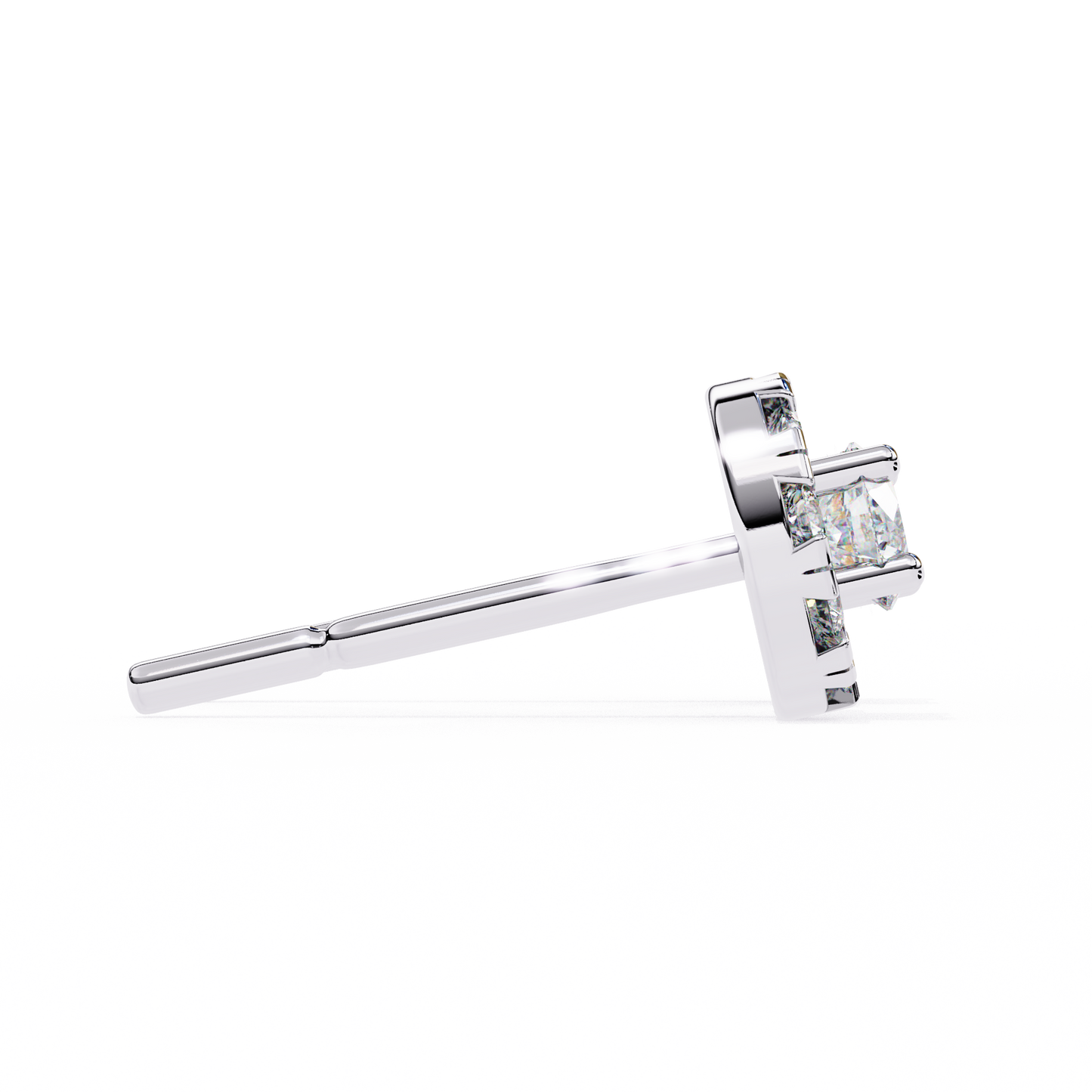 Round Cut White Colorless Diamond Unique Delicate Halo Style Screw Back Stud Earring Annivrasry Gift For Her