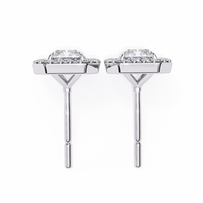 Radiant And Round Cut Top Grade Diamond Vintage Halo Style Minimalist Dainty Wedding Stud Earring