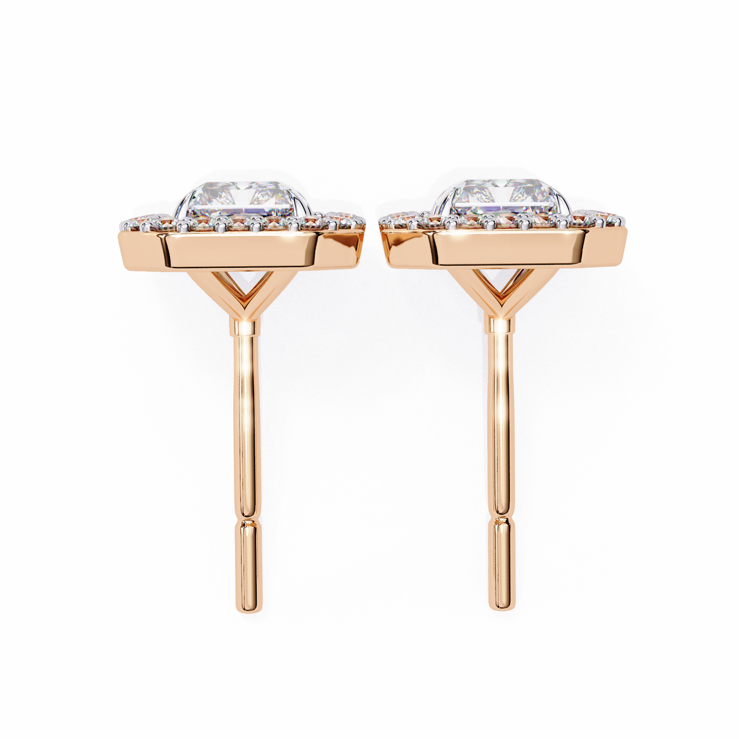 Radiant And Round Cut Top Grade Diamond Vintage Halo Style Minimalist Dainty Wedding Stud Earring