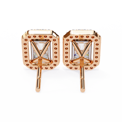 Radiant And Round Cut Top Grade Diamond Vintage Halo Style Minimalist Dainty Wedding Stud Earring