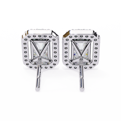 Radiant And Round Cut Top Grade Diamond Vintage Halo Style Minimalist Dainty Wedding Stud Earring