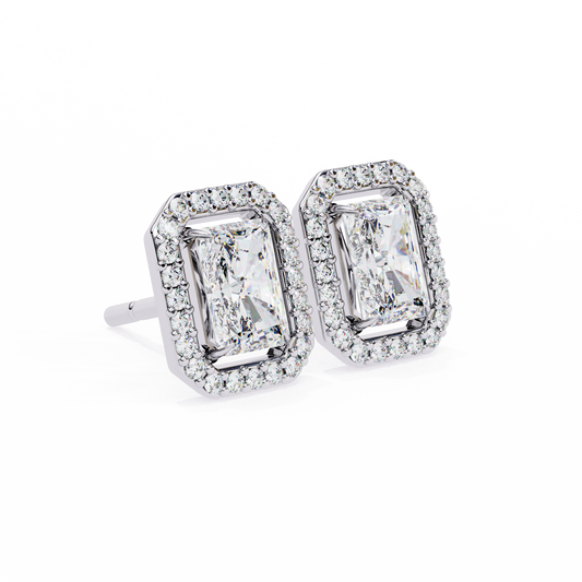 Radiant And Round Cut Top Grade Diamond Vintage Halo Style Minimalist Dainty Wedding Stud Earring