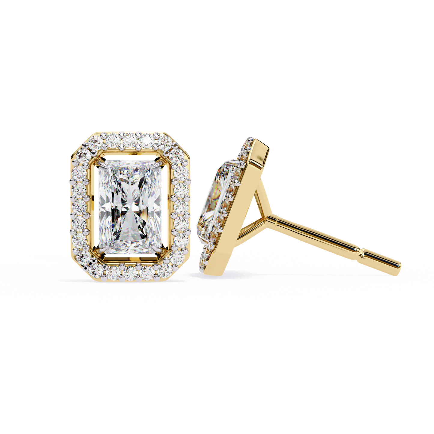 Radiant And Round Cut Top Grade Diamond Vintage Halo Style Minimalist Dainty Wedding Stud Earring