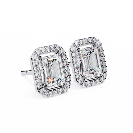 1.00Ct Radiant And Round Cut Diamond Halo Style Delicate Minimalist Stackable Perfect Bridal Stud Earring Gift For Her