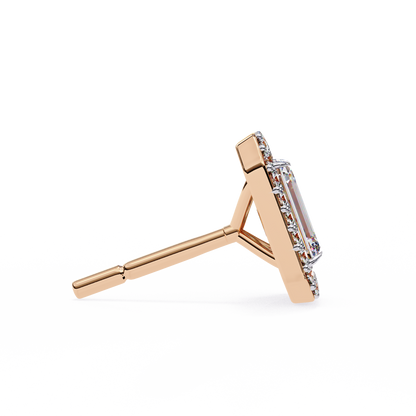 1.00Ct Radiant And Round Cut Diamond Halo Style Delicate Minimalist Stackable Perfect Bridal Stud Earring Gift For Her