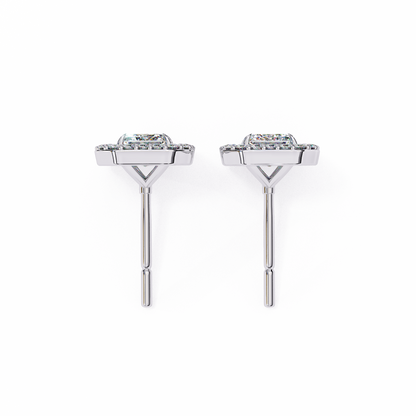 1.00Ct Radiant And Round Cut Diamond Halo Style Delicate Minimalist Stackable Perfect Bridal Stud Earring Gift For Her