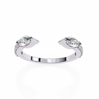 Vintage Marquise And Round Cut Diamond Half Eternity Stacking Handcrafted Open Unique Band