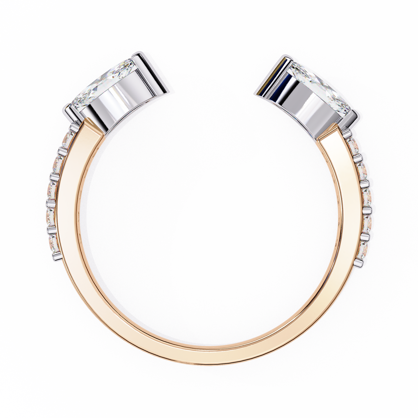 Vintage Marquise And Round Cut Diamond Half Eternity Stacking Handcrafted Open Unique Band