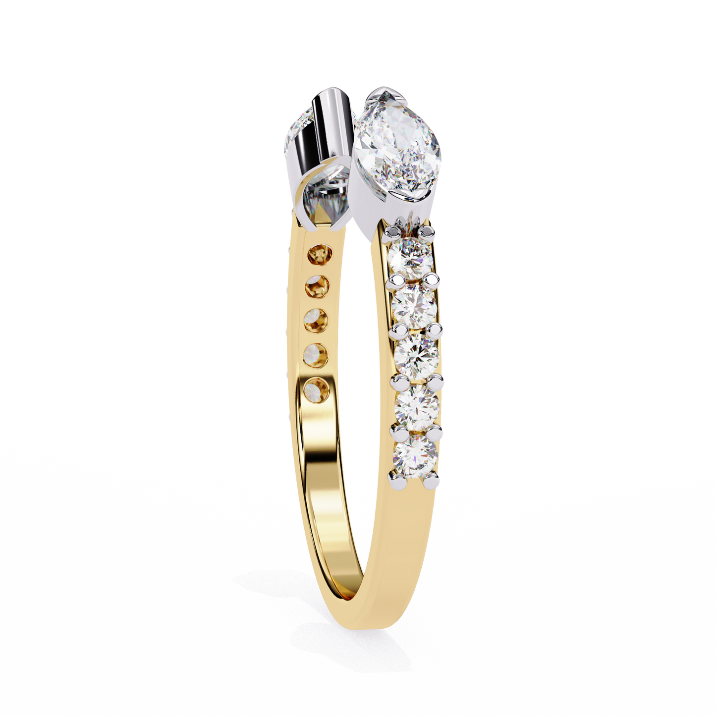 Vintage Marquise And Round Cut Diamond Half Eternity Stacking Handcrafted Open Unique Band