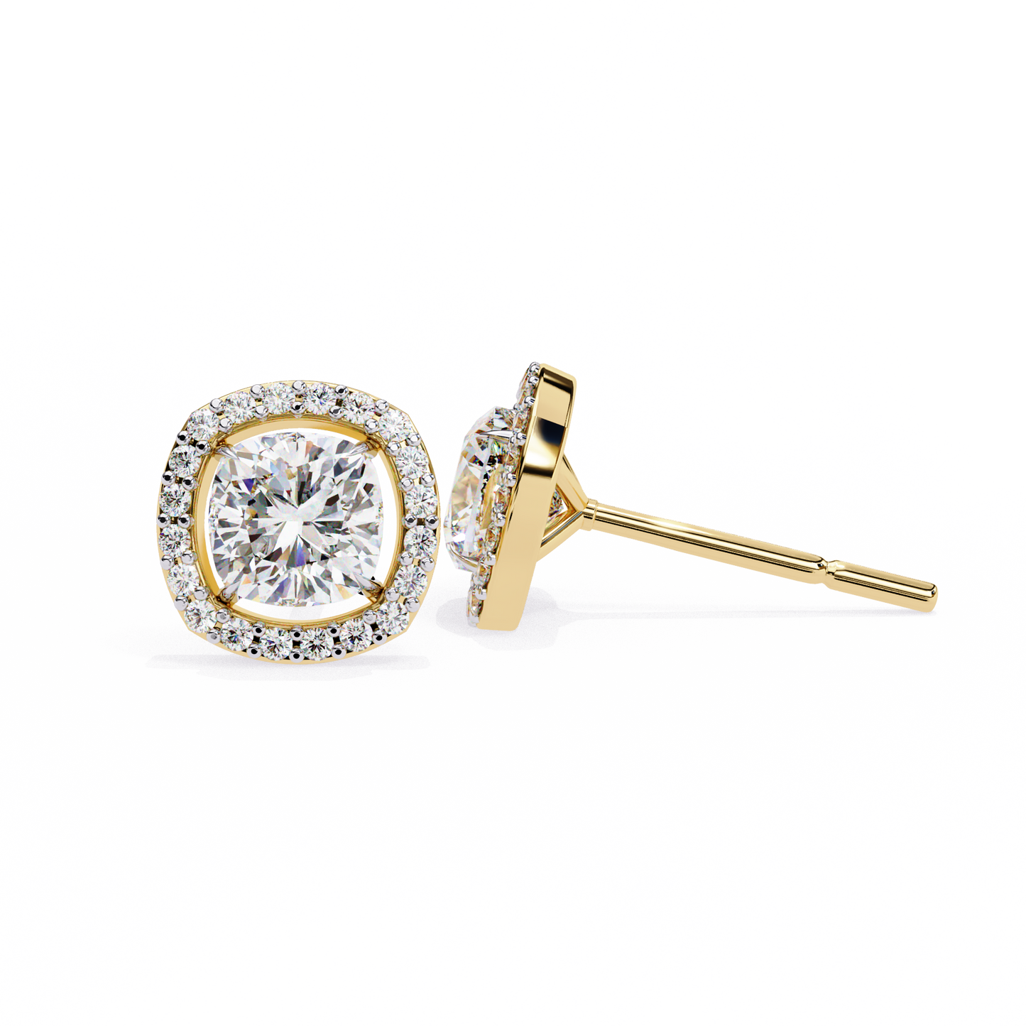 Cushion And Round Cut Diamond Vintage Halo Style Elegant Dainty Sparkling Women's Stud Earring