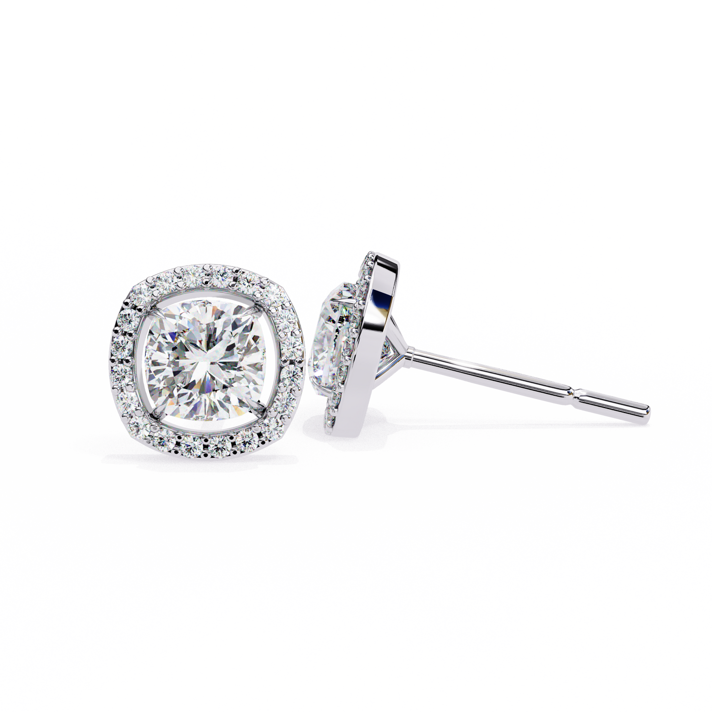 Cushion And Round Cut Diamond Vintage Halo Style Elegant Dainty Sparkling Women's Stud Earring
