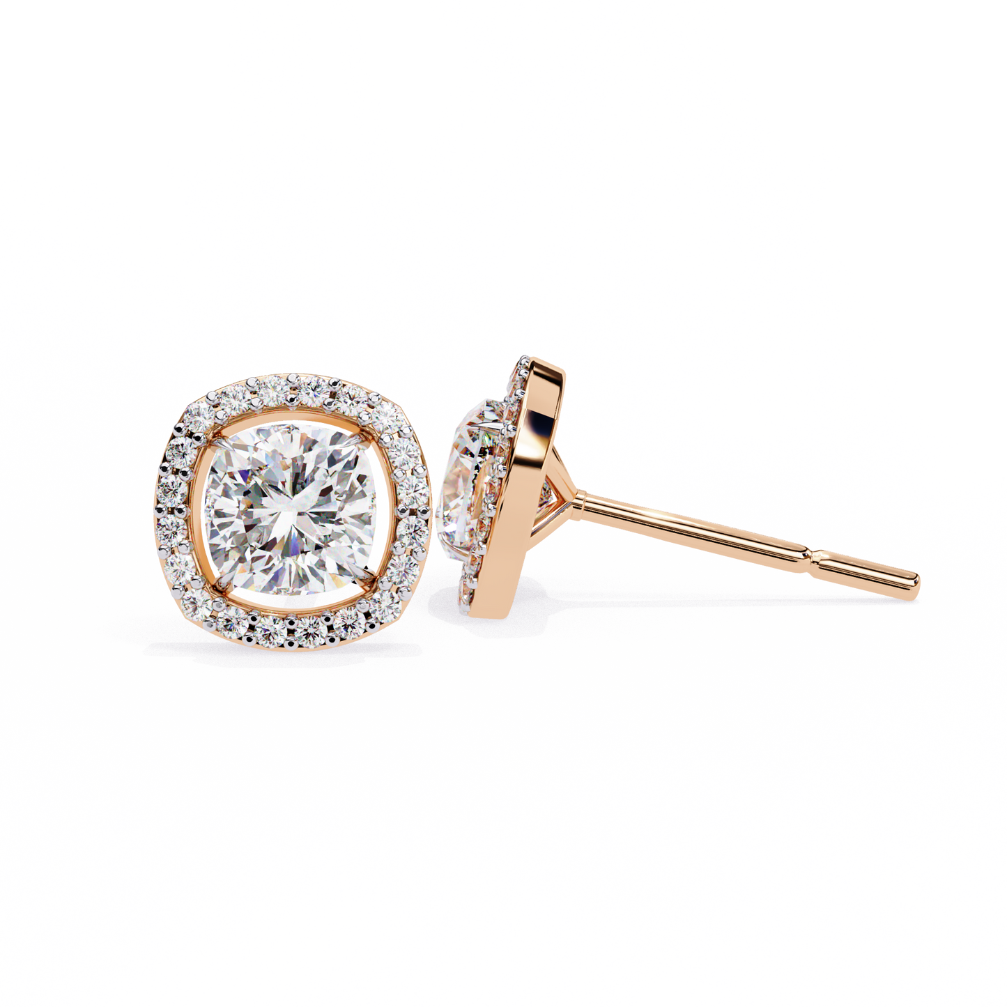 Cushion And Round Cut Diamond Vintage Halo Style Elegant Dainty Sparkling Women's Stud Earring