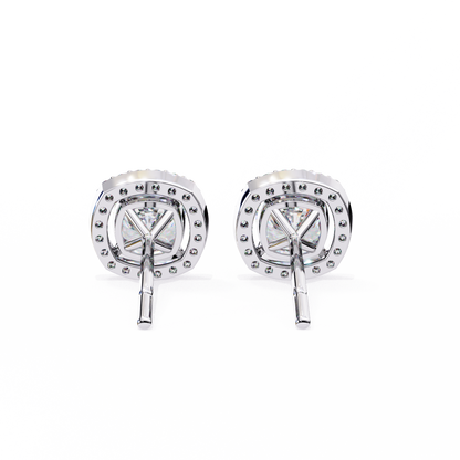 Cushion And Round Cut Diamond Vintage Halo Style Elegant Dainty Sparkling Women's Stud Earring