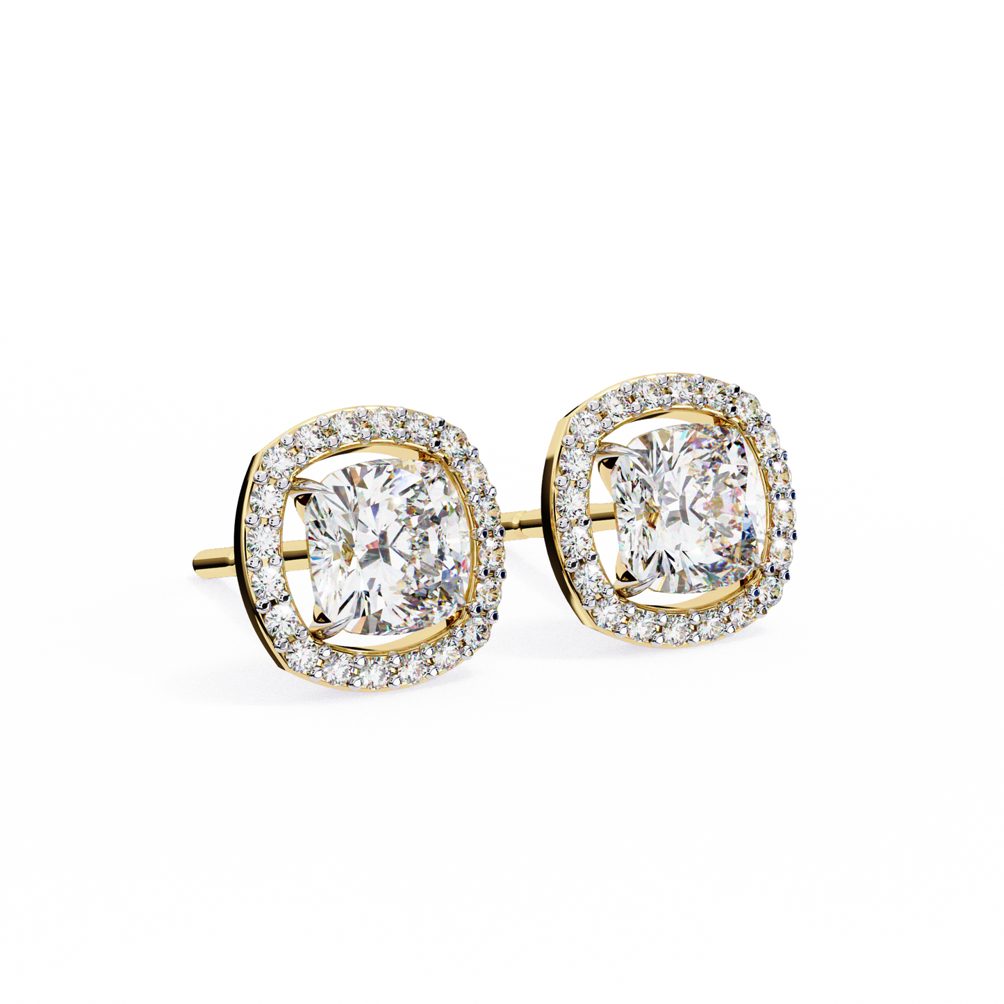 Cushion And Round Cut Diamond Vintage Halo Style Elegant Dainty Sparkling Women's Stud Earring