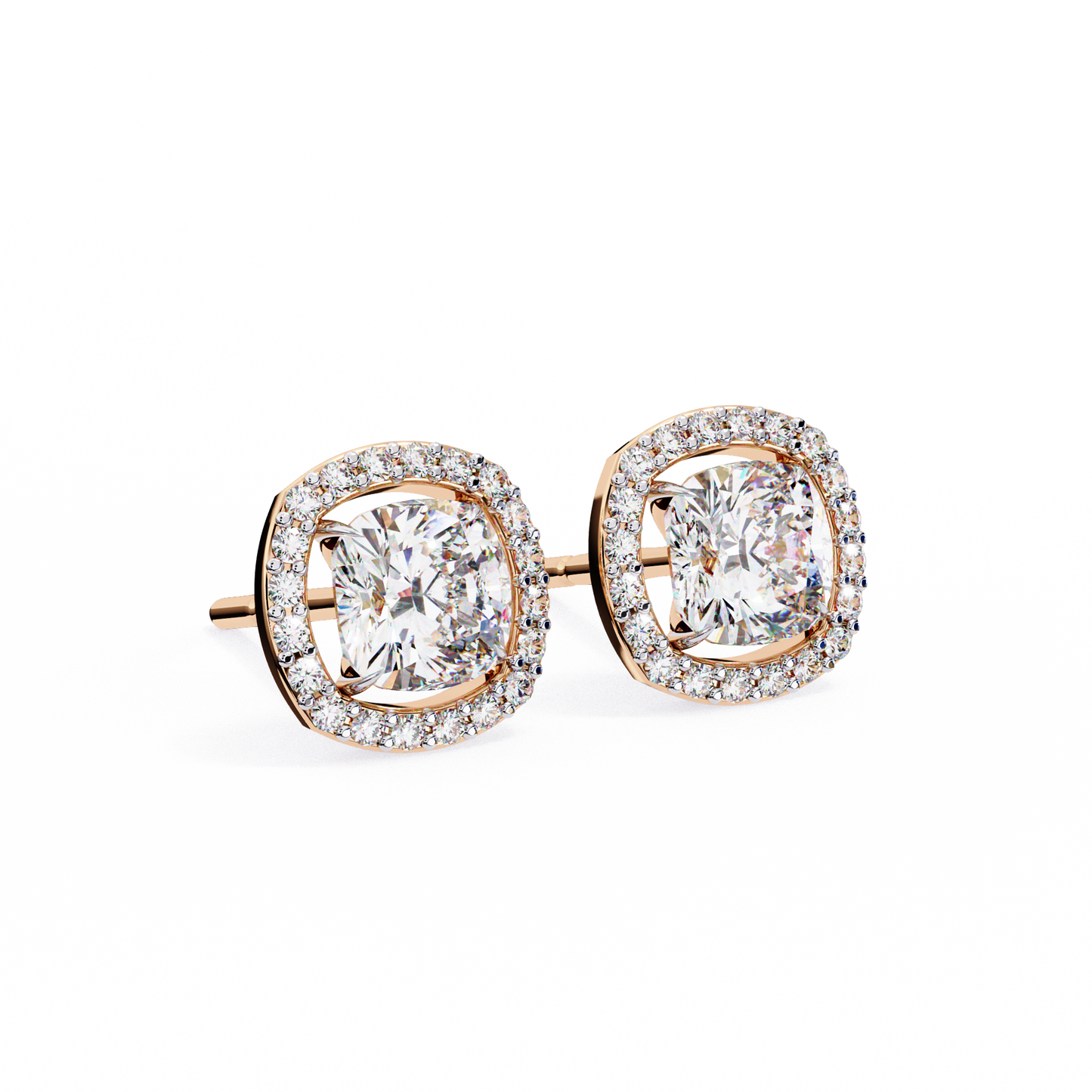 Cushion And Round Cut Diamond Vintage Halo Style Elegant Dainty Sparkling Women's Stud Earring