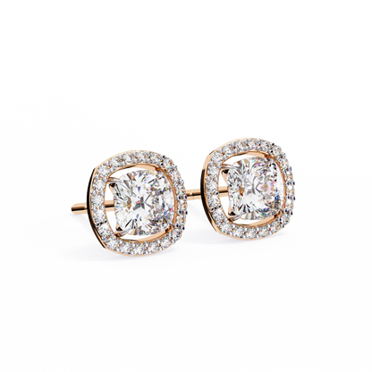 Cushion And Round Cut Diamond Vintage Halo Style Elegant Dainty Sparkling Women's Stud Earring