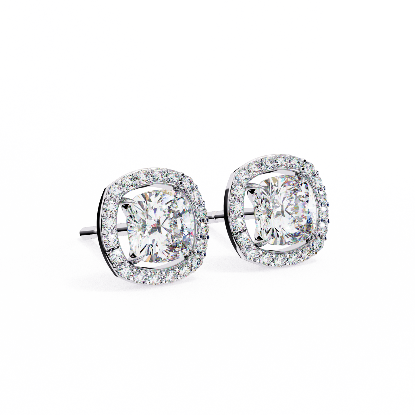 Cushion And Round Cut Diamond Vintage Halo Style Elegant Dainty Sparkling Women's Stud Earring