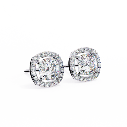 Cushion And Round Cut Diamond Vintage Halo Style Elegant Dainty Sparkling Women's Stud Earring