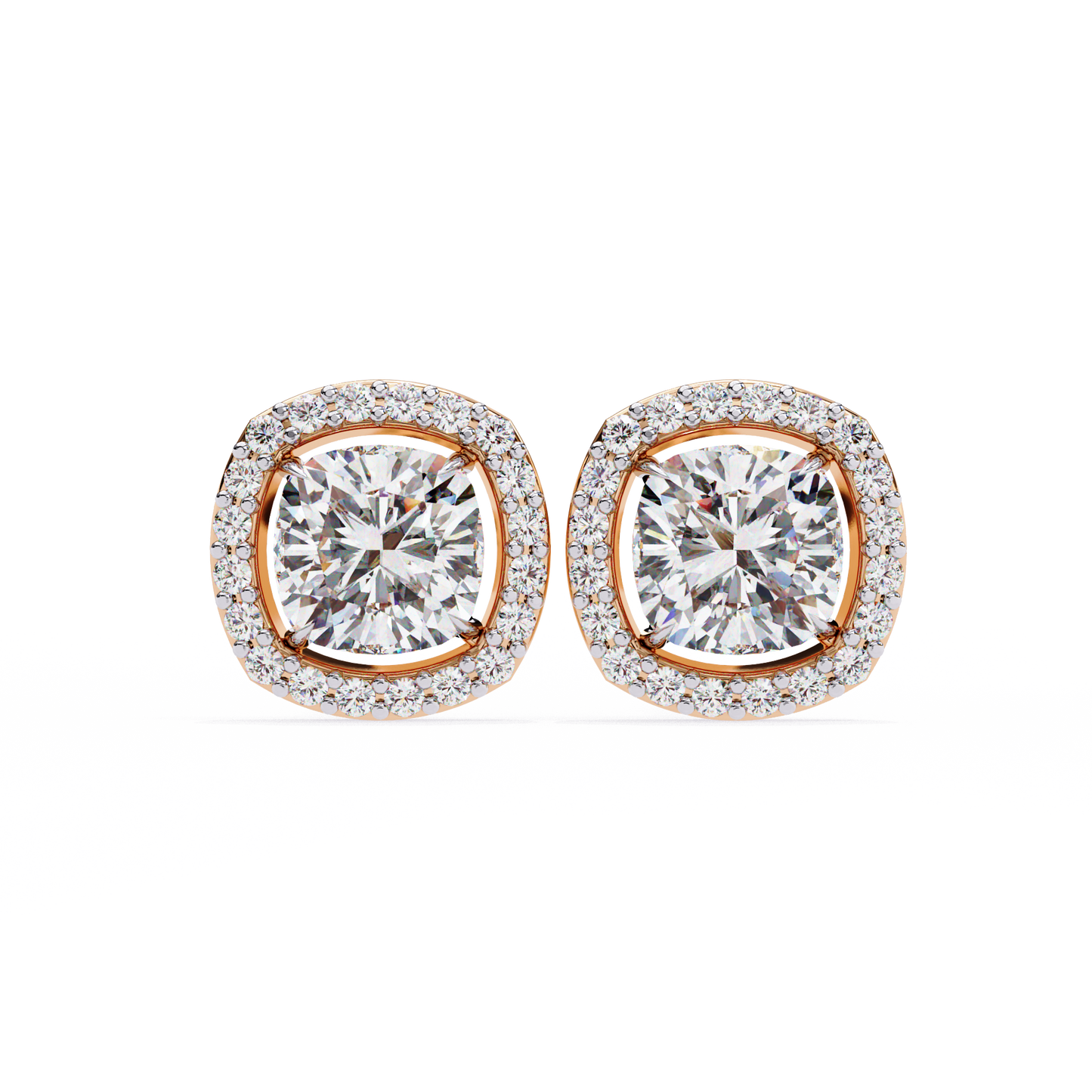 Cushion And Round Cut Diamond Vintage Halo Style Elegant Dainty Sparkling Women's Stud Earring