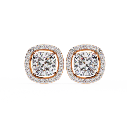 Cushion And Round Cut Diamond Vintage Halo Style Elegant Dainty Sparkling Women's Stud Earring