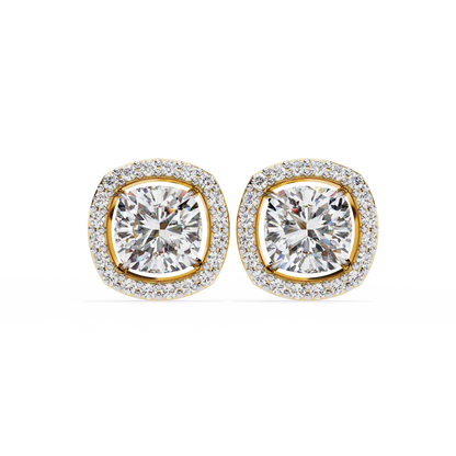 Cushion And Round Cut Diamond Vintage Halo Style Elegant Dainty Sparkling Women's Stud Earring