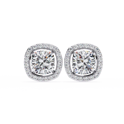 Cushion And Round Cut Diamond Vintage Halo Style Elegant Dainty Sparkling Women's Stud Earring