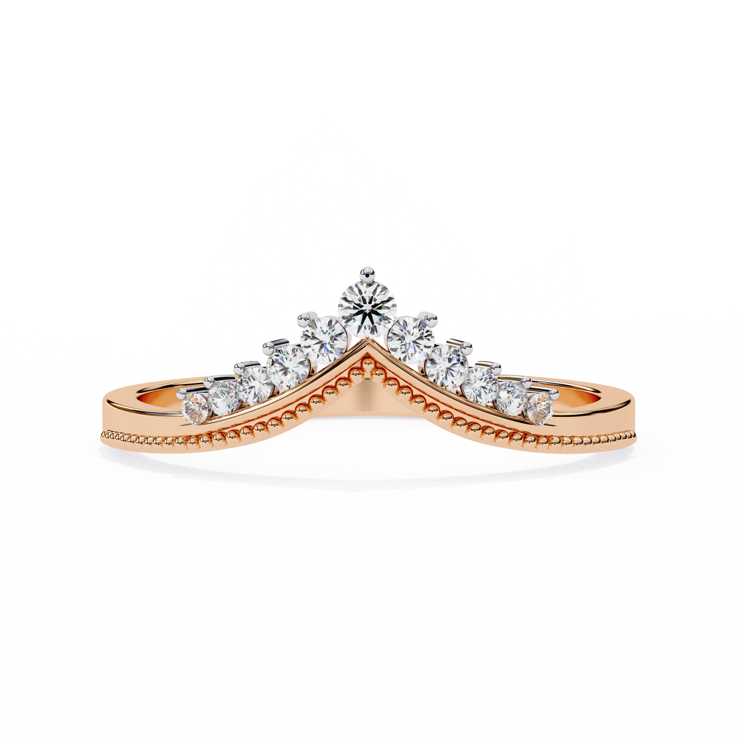 Vintage  Round Cut  Diamond V Shape Unique Cluster Stacking Prong Set Promise Band For Women's