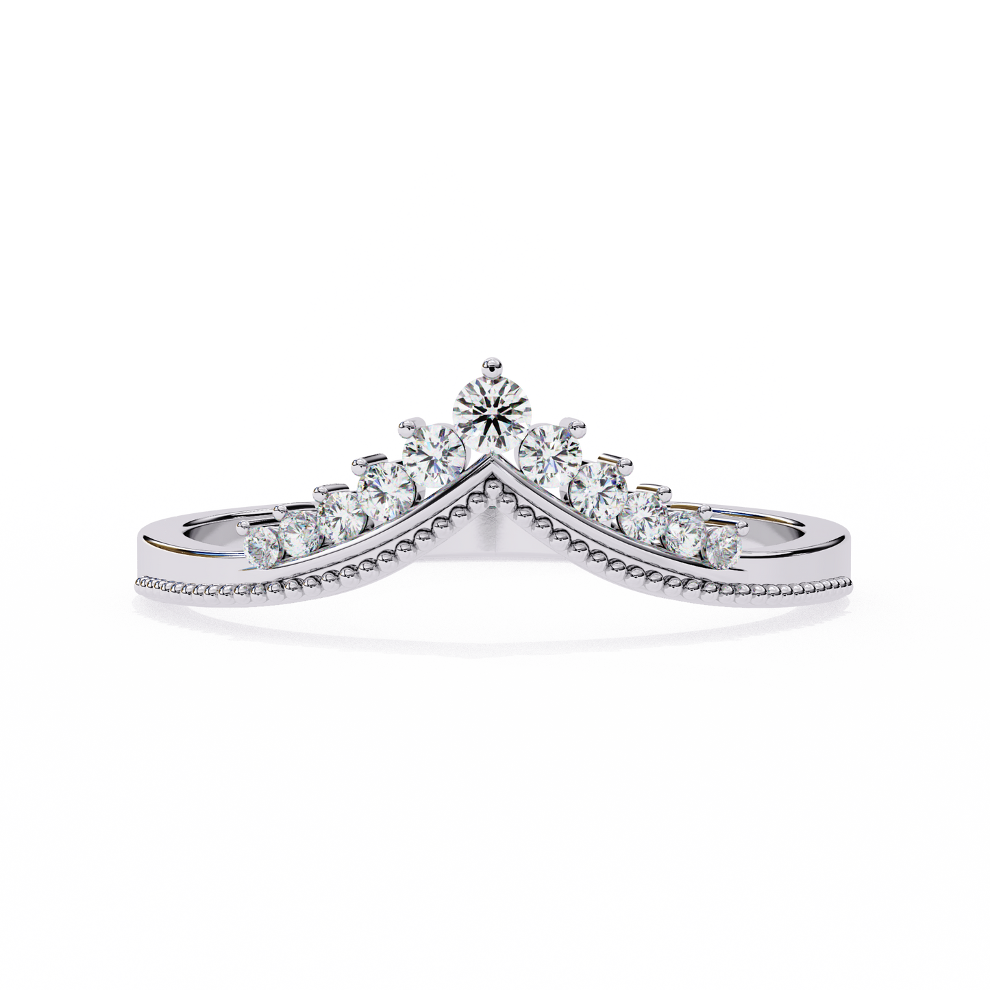 Vintage  Round Cut  Diamond V Shape Unique Cluster Stacking Prong Set Promise Band For Women's