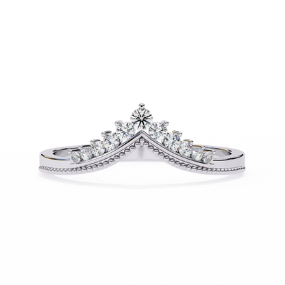 Vintage  Round Cut  Diamond V Shape Unique Cluster Stacking Prong Set Promise Band For Women's