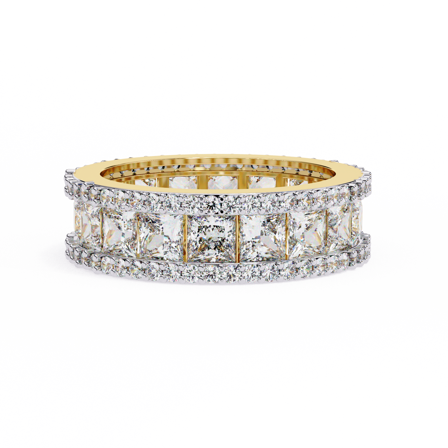3.54Ct Princess And Round Cut Diamond Full Eternity Elegant Minimalist Three Row Wedding Band For Her