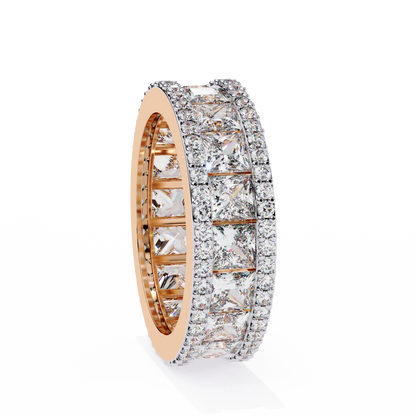 3.54Ct Princess And Round Cut Diamond Full Eternity Elegant Minimalist Three Row Wedding Band For Her