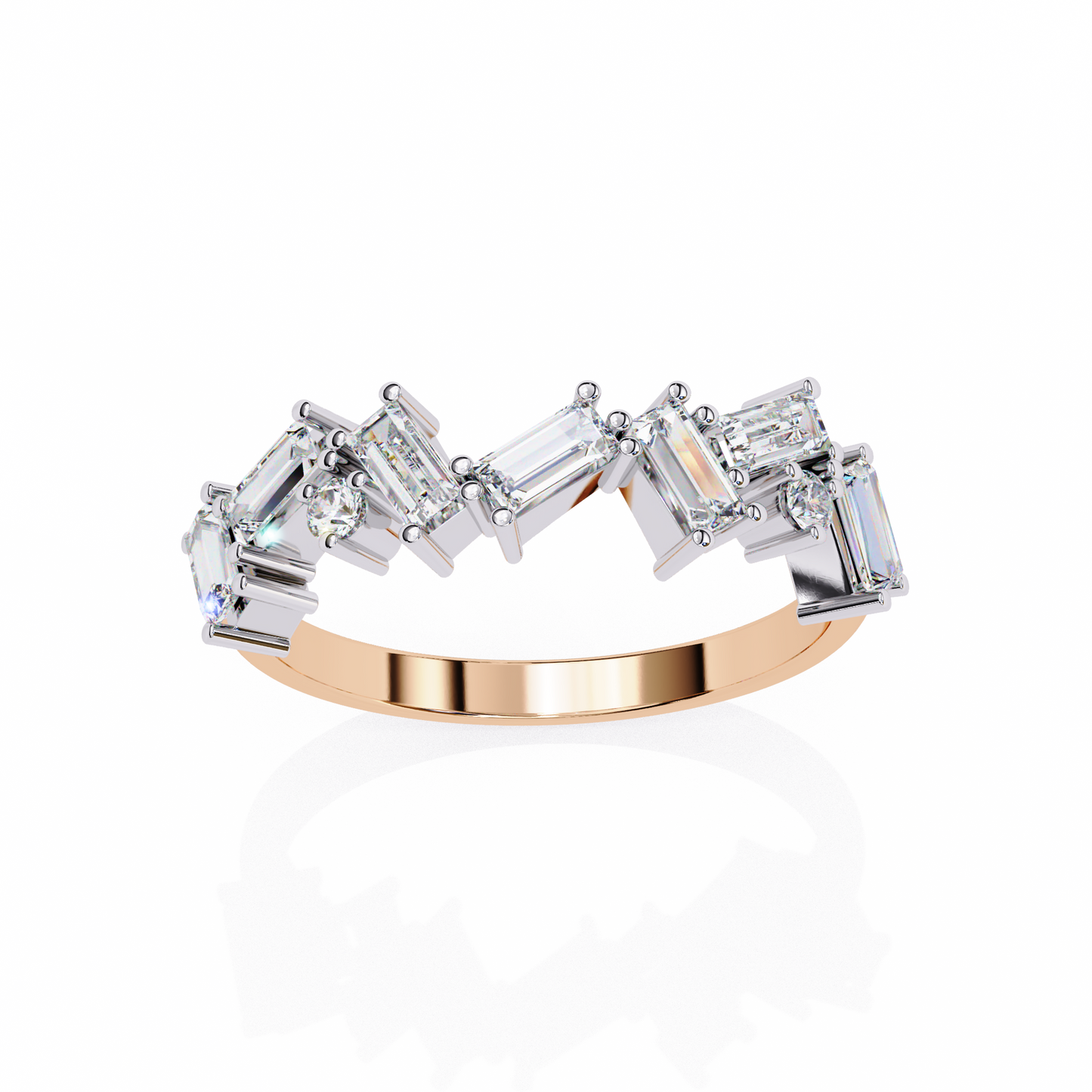 Baguette And Round Cut Top Grade Diamond Antique Minimalist Half Eternity Classic Band Gift For Women's