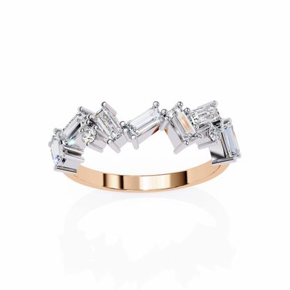 Baguette And Round Cut Top Grade Diamond Antique Minimalist Half Eternity Classic Band Gift For Women's