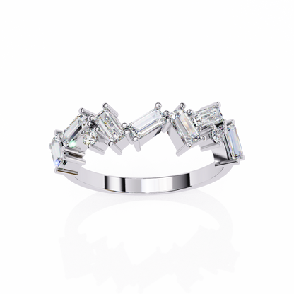 Baguette And Round Cut Top Grade Diamond Antique Minimalist Half Eternity Classic Band Gift For Women's