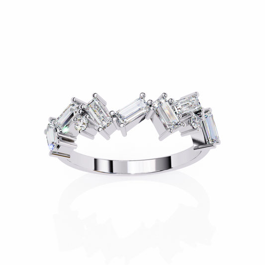 Baguette And Round Cut Top Grade Diamond Antique Minimalist Half Eternity Classic Band Gift For Women's