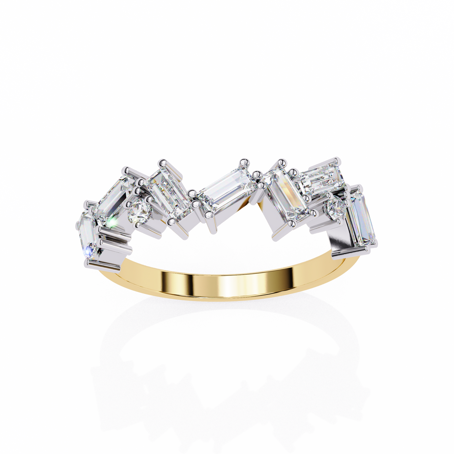 Baguette And Round Cut Top Grade Diamond Antique Minimalist Half Eternity Classic Band Gift For Women's