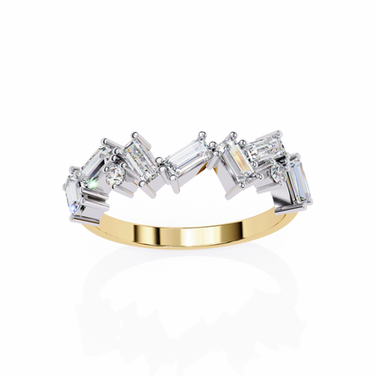 Baguette And Round Cut Top Grade Diamond Antique Minimalist Half Eternity Classic Band Gift For Women's