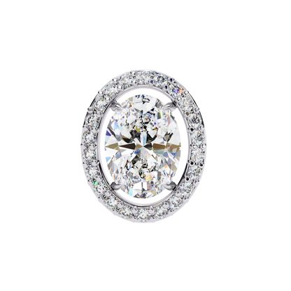 18k Solid Rose Gold Oval And Round Cut Diamond Minimalist Halo Prong Set Dainty Stud Bridesmaid Earring