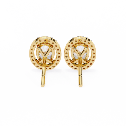 18k Solid Rose Gold Oval And Round Cut Diamond Minimalist Halo Prong Set Dainty Stud Bridesmaid Earring